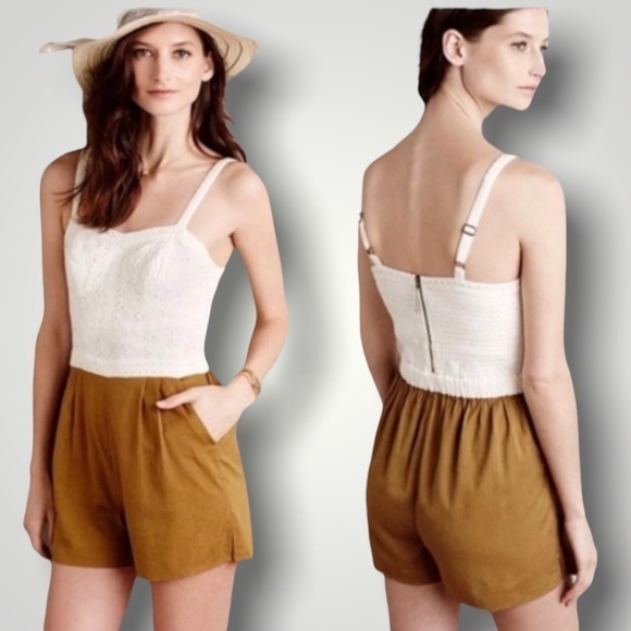Anthropologie Pants - Anthropologie mermaid Addie’s eyelet lace and linen shorts romper